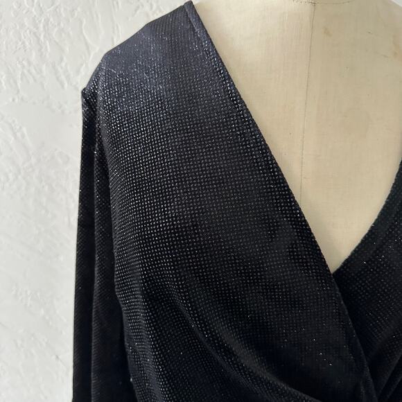 ANNE KLEIN | Long Sleeve Faux Wrap Dress Women's NEW Size 12 Black Shimmer Disco - Picture 13 of 13
